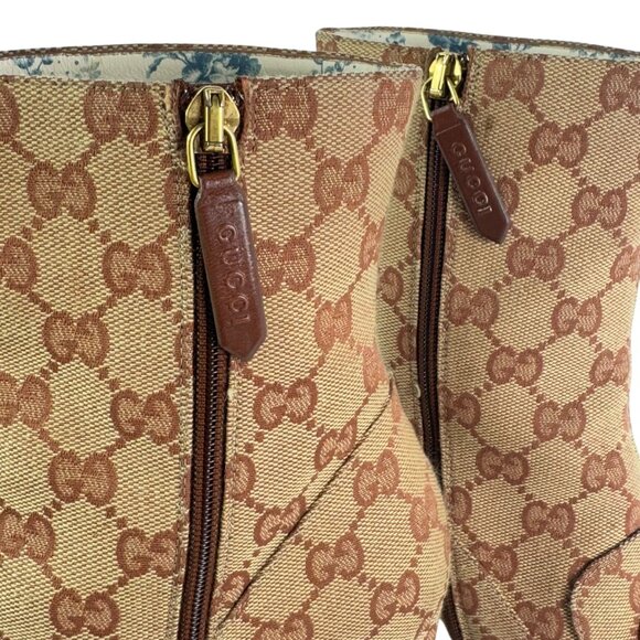 GUCCI Brown Canvas Logo Marmont Monogram Ankle Boots 37.5 - 7.5US - Picture 6 of 11